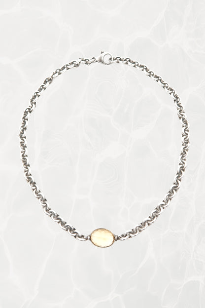 Vintage Sterling Silver Double-Link Chain Necklace with Faceted Citrine