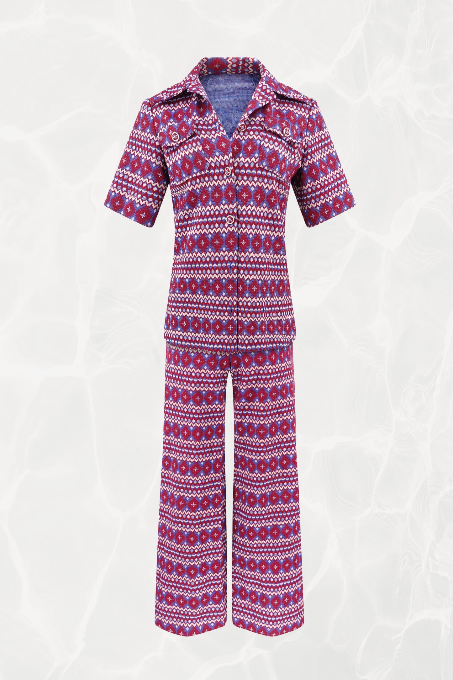 Vintage 1970s Fair Isle knit set, front view — Disco Palma
