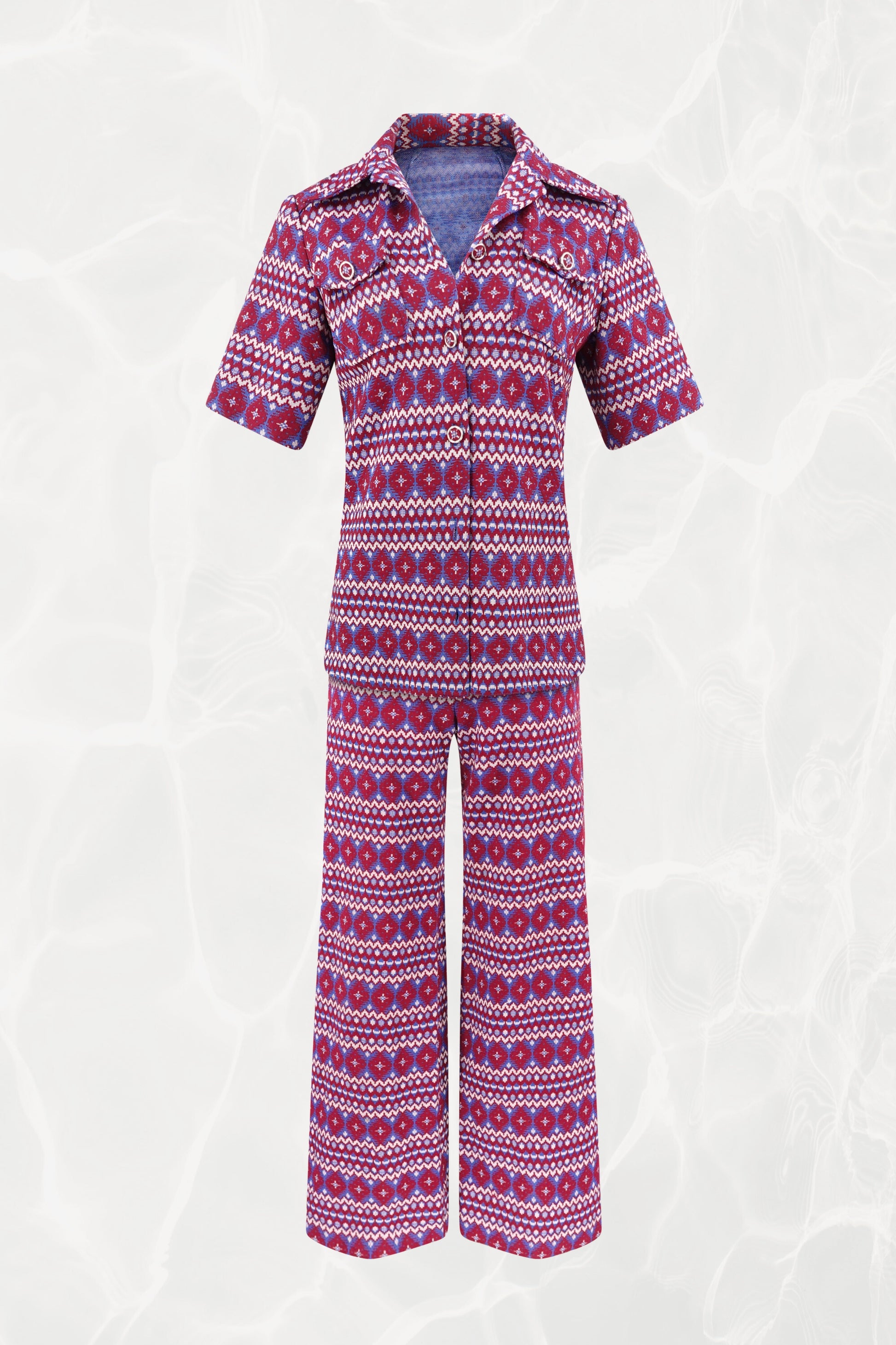 Vintage 1970s Fair Isle knit set, front view — Disco Palma