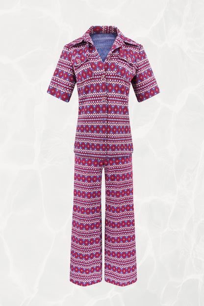 Vintage 1970s Fair Isle knit set, front view — Disco Palma