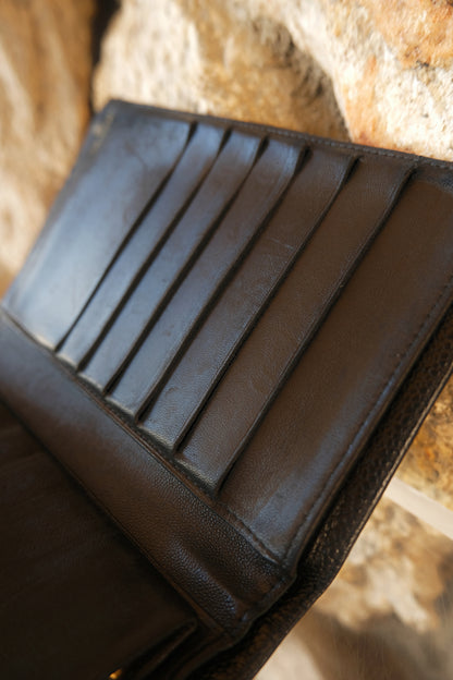 Black Caviar Leather Bi-fold Wallet CC Logo